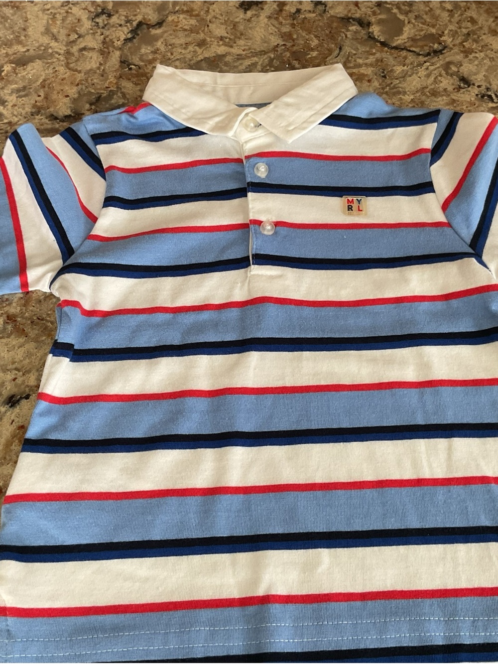 Mayoral Light Blue, White & Red Striped Polo